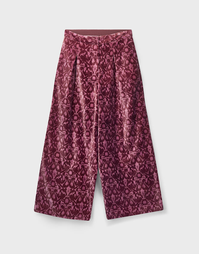 East Jude Print Velvet Wide Leg Trousers, Red (BERRY), large