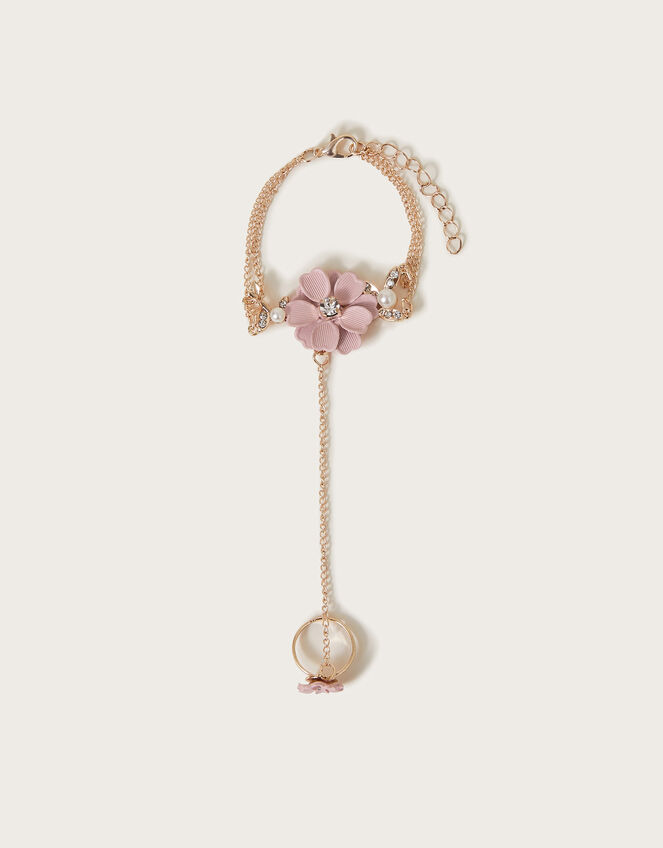 Diamante Flower Ring & Hand Chain, Pink (PINK), large