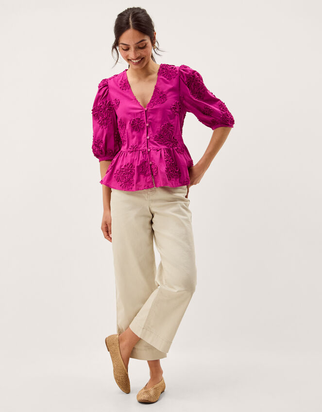 Tammy Puff Sleeve Embroidered Top Pink