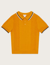 Knitted Polo T-Shirt, Yellow (MUSTARD), large
