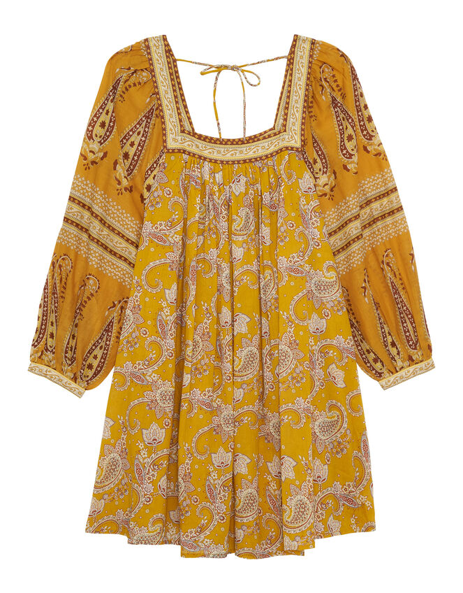 Petite Mendigote Rabea Square Neck Paisley Mini Dress, Yellow (YELLOW), large