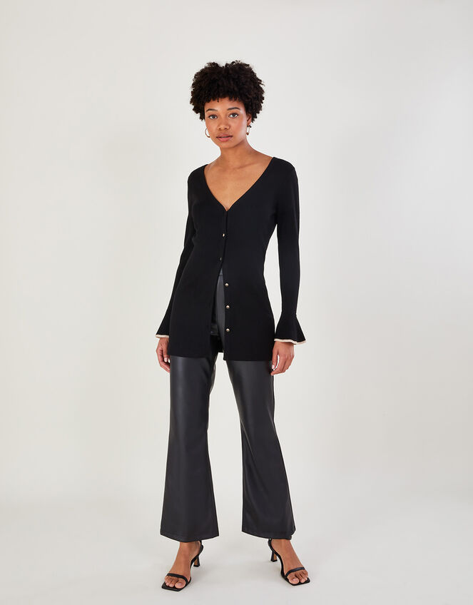 Ribbed Midi Cardigan with LENZING™ ECOVERO™ , Black (BLACK), large