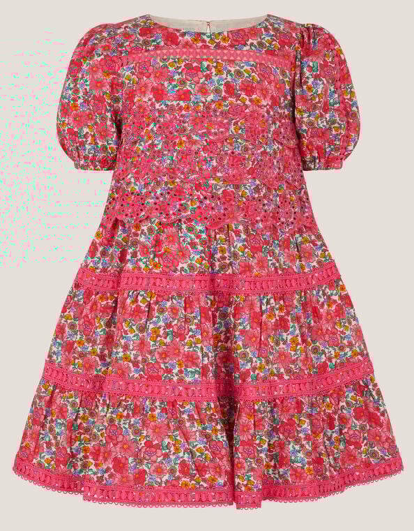 Floral Broderie Puff Sleeve Dress, Pink (PINK), large