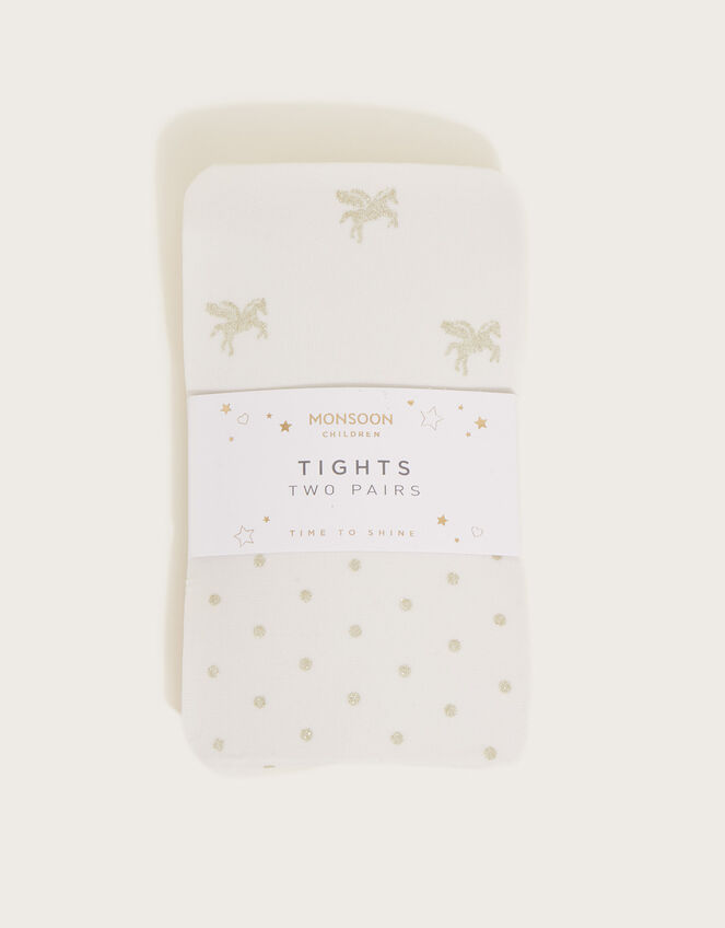 Glitter Tights Set of Two, Ivory (IVORY), large