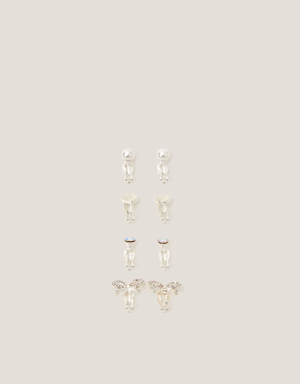 4-Pack Bow & Pearl Clip On Earrings, , large