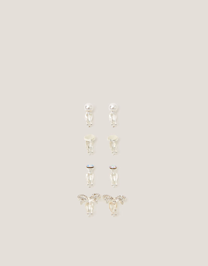 4 Pack Bow & Pearl Clip On Earrings
