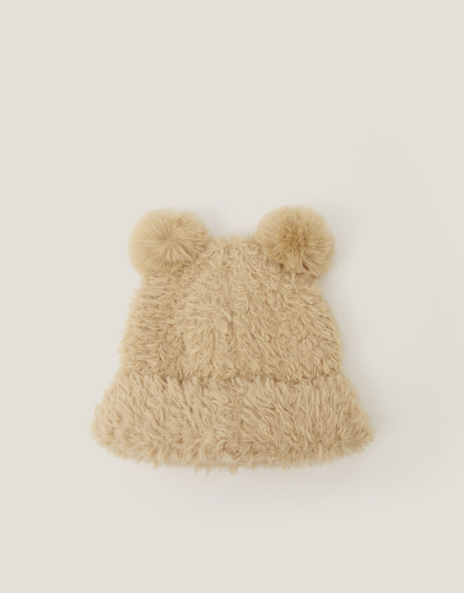 Teddy Pom-Pom Beanie Hat, Brown (BROWN), large