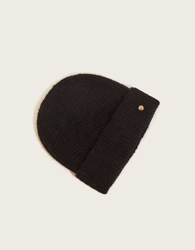 Super Soft Knit Beanie Hat with Recycled Polyester, Black (BLACK), large