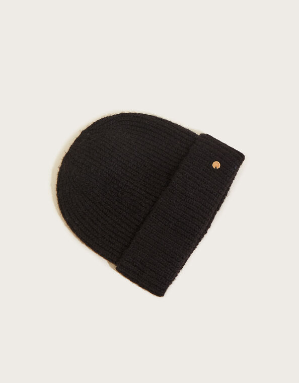Super Soft Knit Beanie Hat with Recycled Polyester, Black (BLACK), large