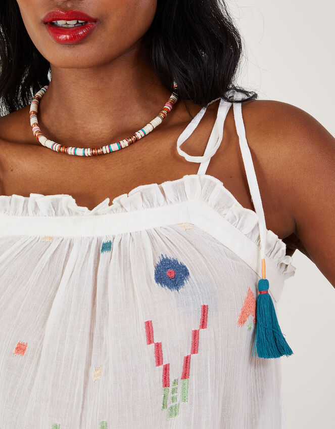 Geometric Embroidered Cami Top, White (WHITE), large
