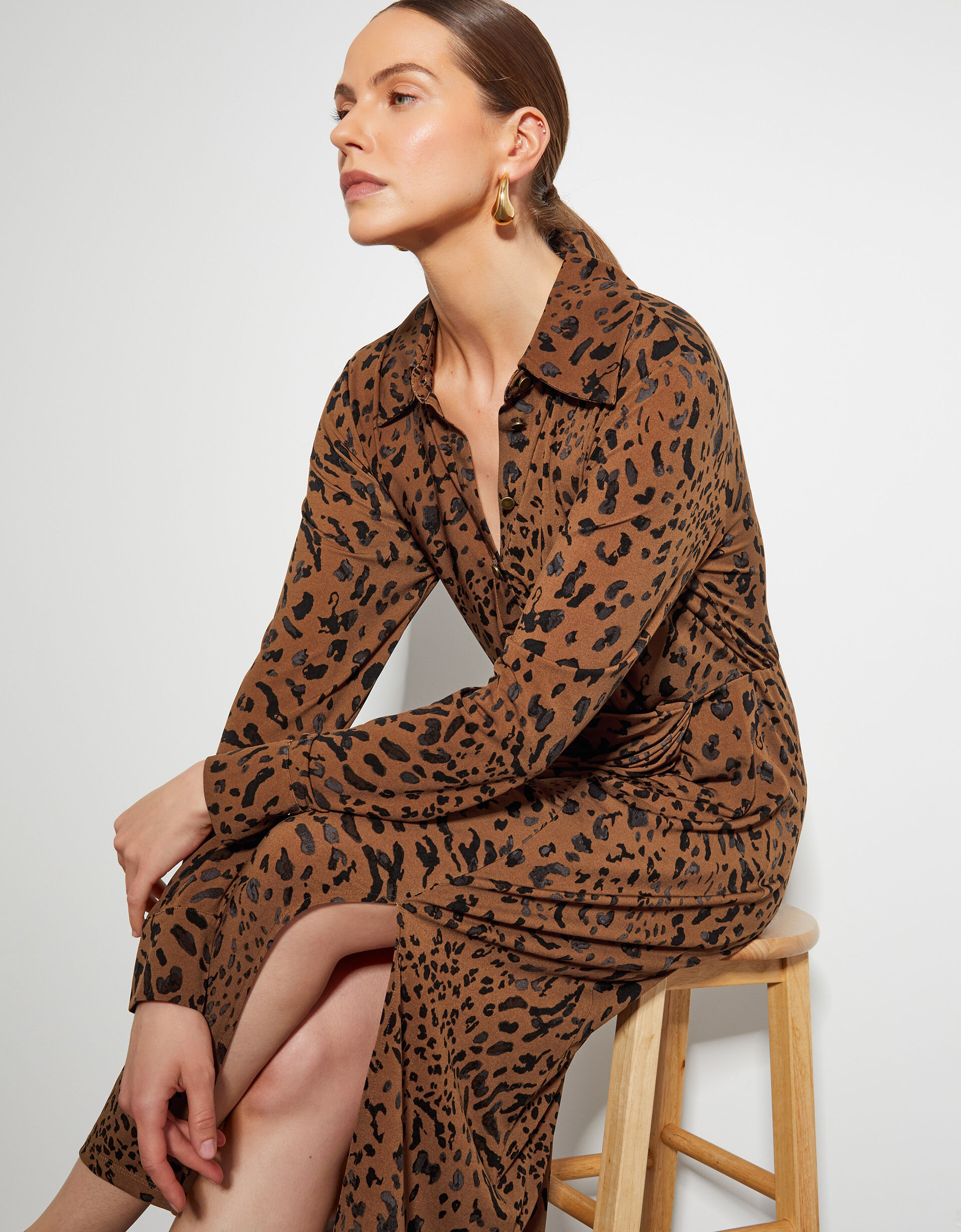 Aubrey Jersey Leopard Print Dress Brown Midi Dresses Monsoon UK