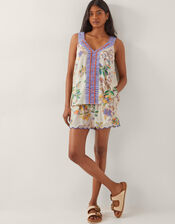 Kaia Scallop Floral Shorts, Ivory (IVORY), large