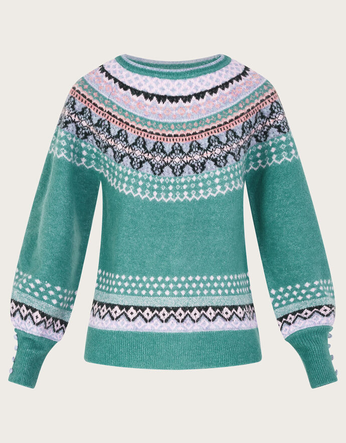 Hand Knitted Wool Jumper - Fairisle Teal