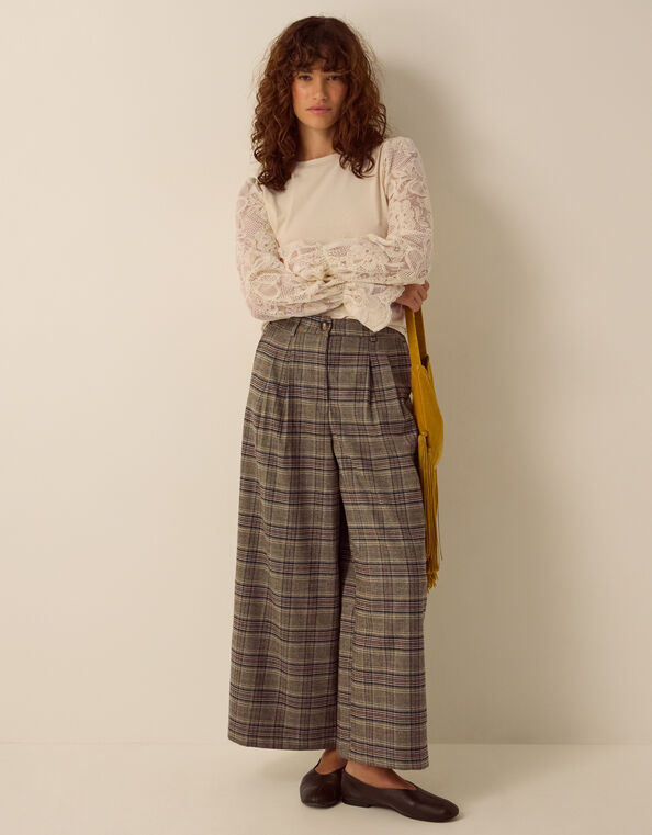 Kristin Check Print Wide Leg Trousers, Brown (BROWN), large