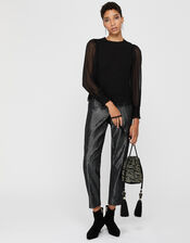 Sienna Sheer Blouse with Shirred Bodice, Black (BLACK), large