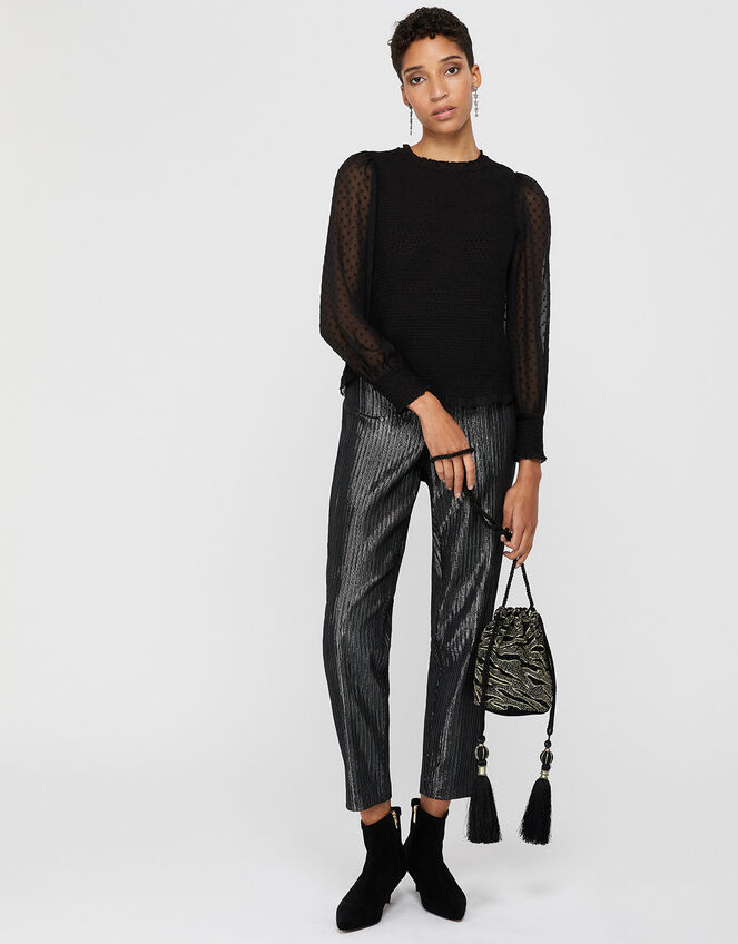 Sienna Sheer Blouse with Shirred Bodice, Black (BLACK), large