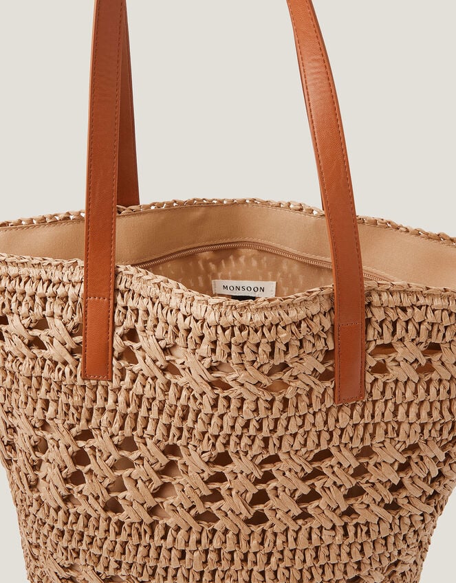 Amber Raffia Crochet Tote Bag, , large
