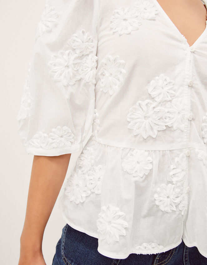 Tammy Puff Sleeve Embroidered Top, White (WHITE), large