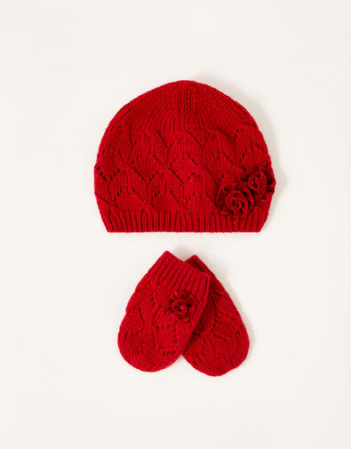 Baby Ruby Beanie and Mittens Set Red, Red (RED), large