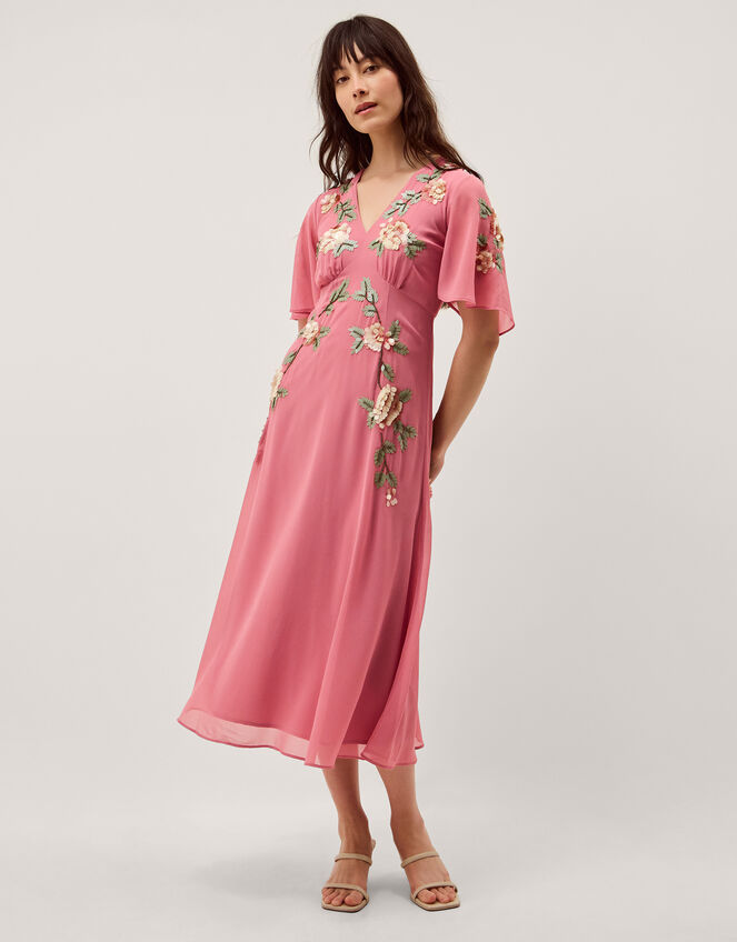 Cora Embellished Floral Midi Dress Pink