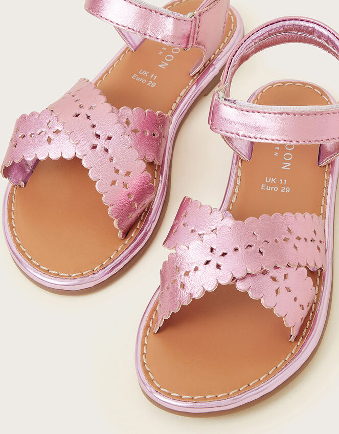 Leather Cutwork Sandals, Pink (PINK), large