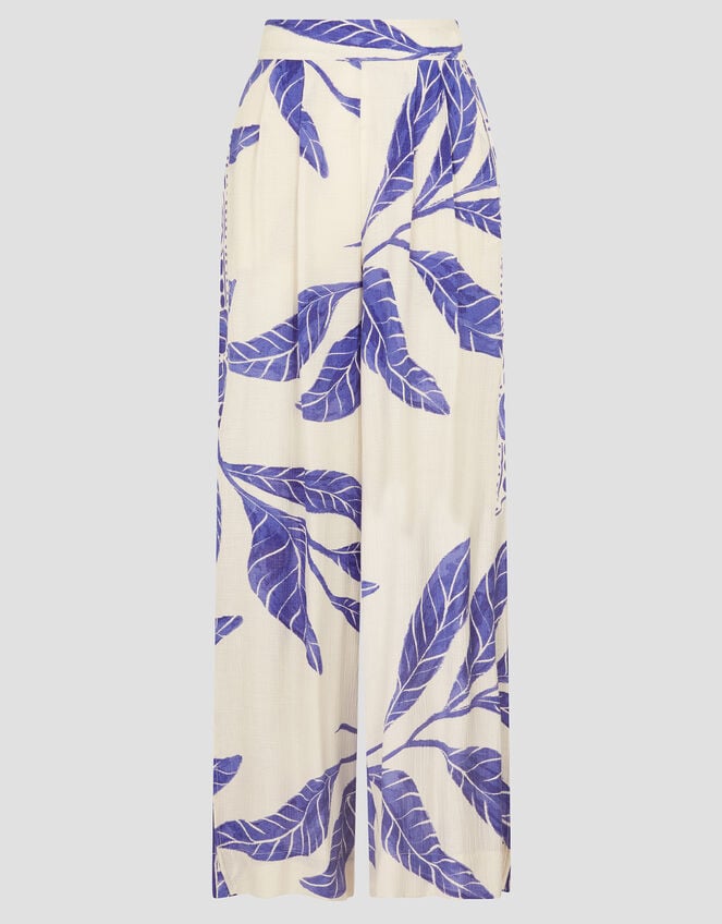 Dinah Leaf Print Trousers, White (WHITE), large