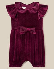 Baby Bow Velvet Romper , Red (BURGUNDY), large