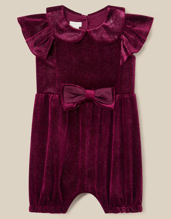 Baby Bow Velvet Romper , Red (BURGUNDY), large