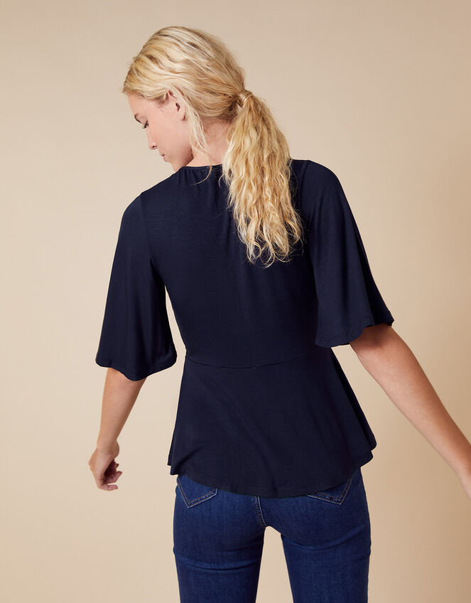 Dolly Flute Sleeve Jersey Top, Blue (NAVY), large
