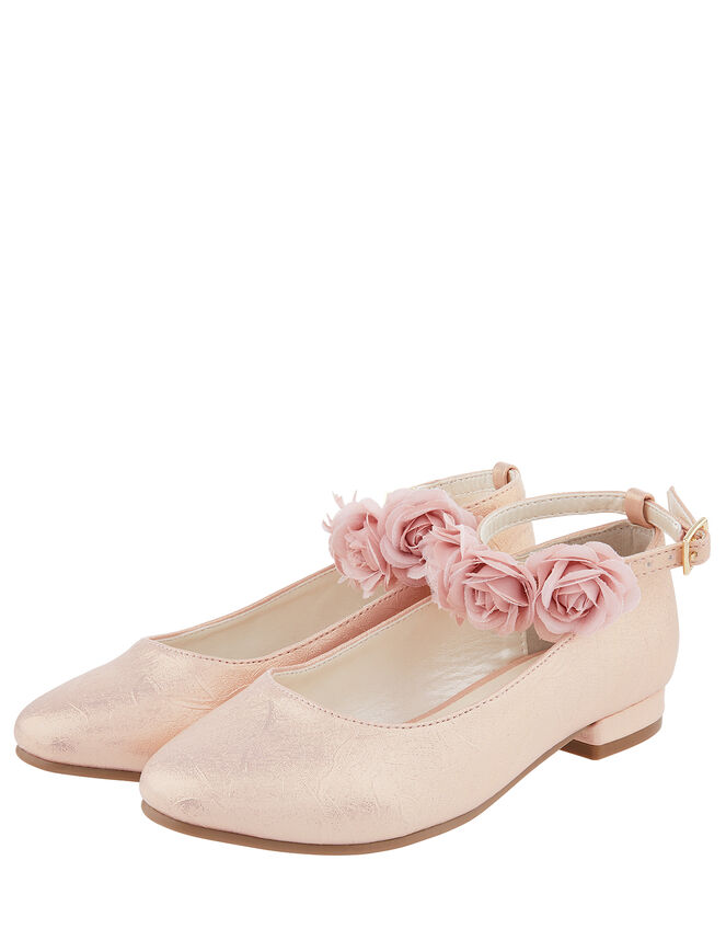 Princessa Shimmer Corsage Mini Heel Shoes, Gold (GOLD), large