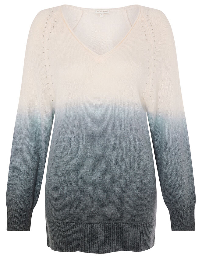 V-Neck Dip-Dye Knit Jumper, Grey (GREY), large