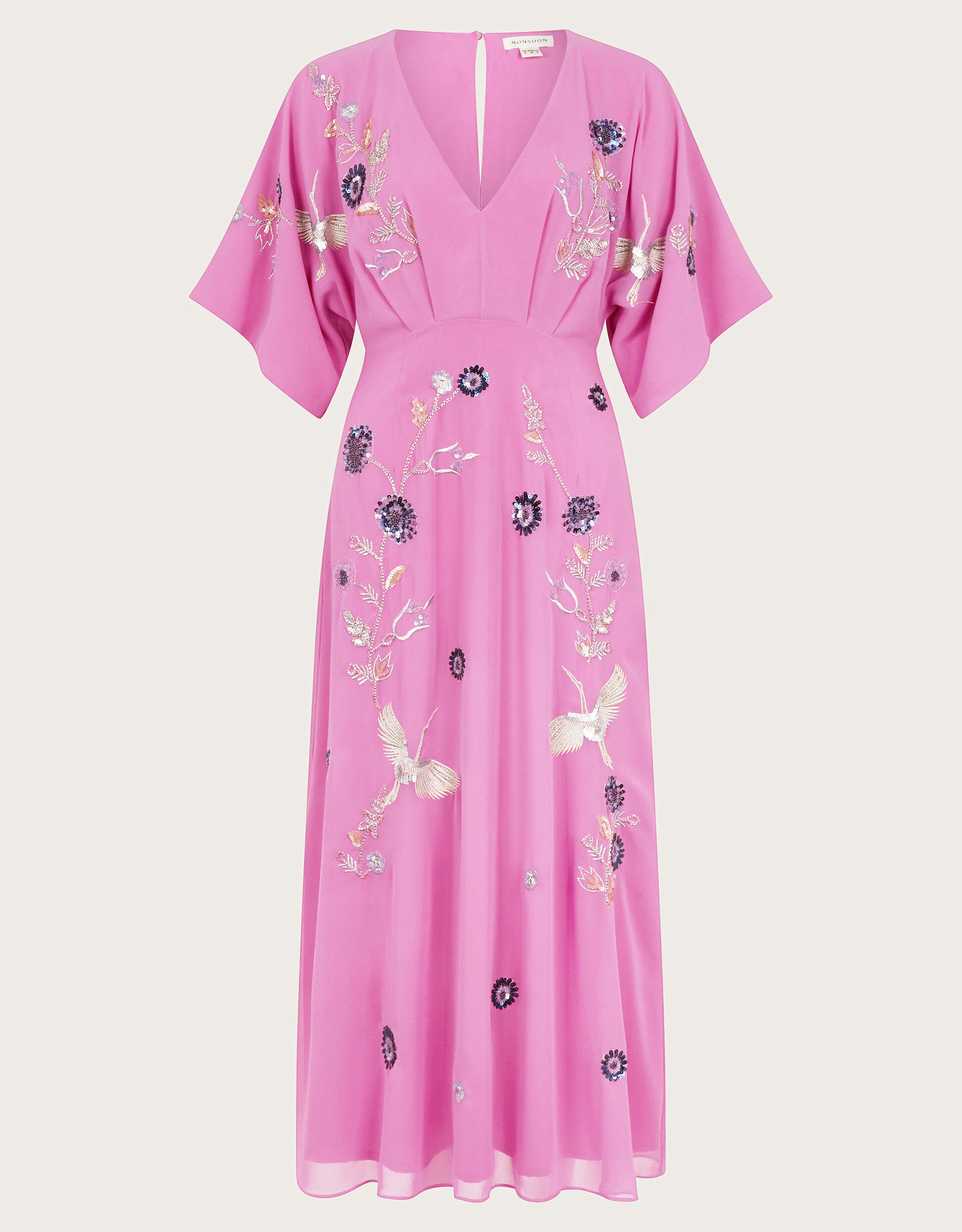 Rosalie Embellished Midi Kimono Dress Pink
