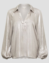 Lillie Metallic Collar Blouse, Natural (CHAMPAGNE), large