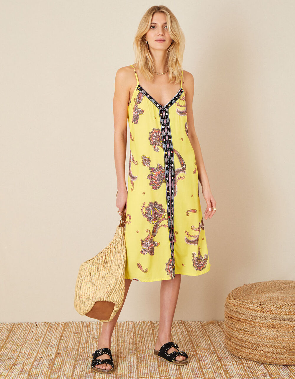 Women Dresses | Ashley Paisley Print Dress Yellow - GE63033