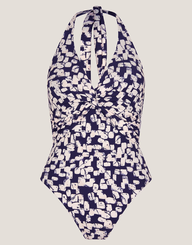 Alwena Abstract Print Halter Swimsuit Black