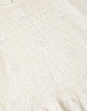 Sequin Broderie Smocked Top, Ivory (IVORY), large
