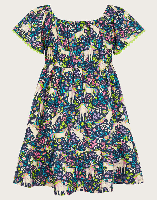 Unicorn Print Dress, Blue (NAVY), large