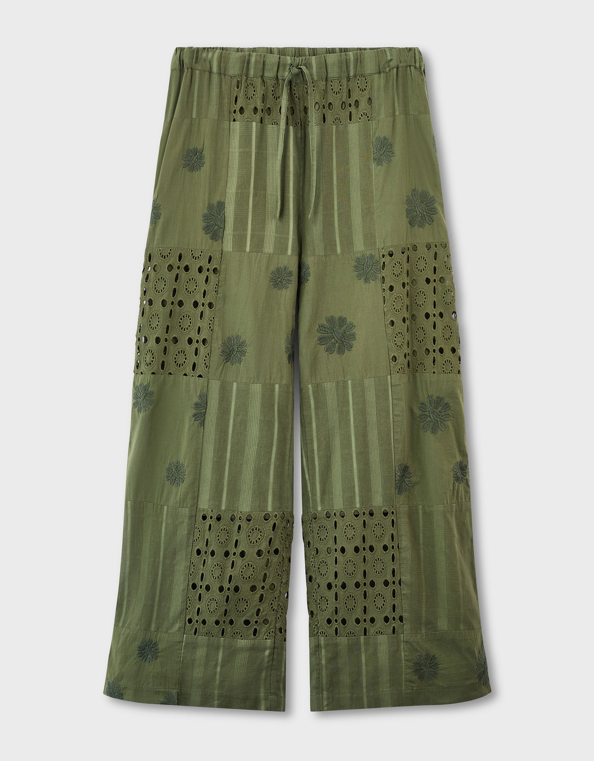 East Tasia Broderie Patchwork Trousers Green