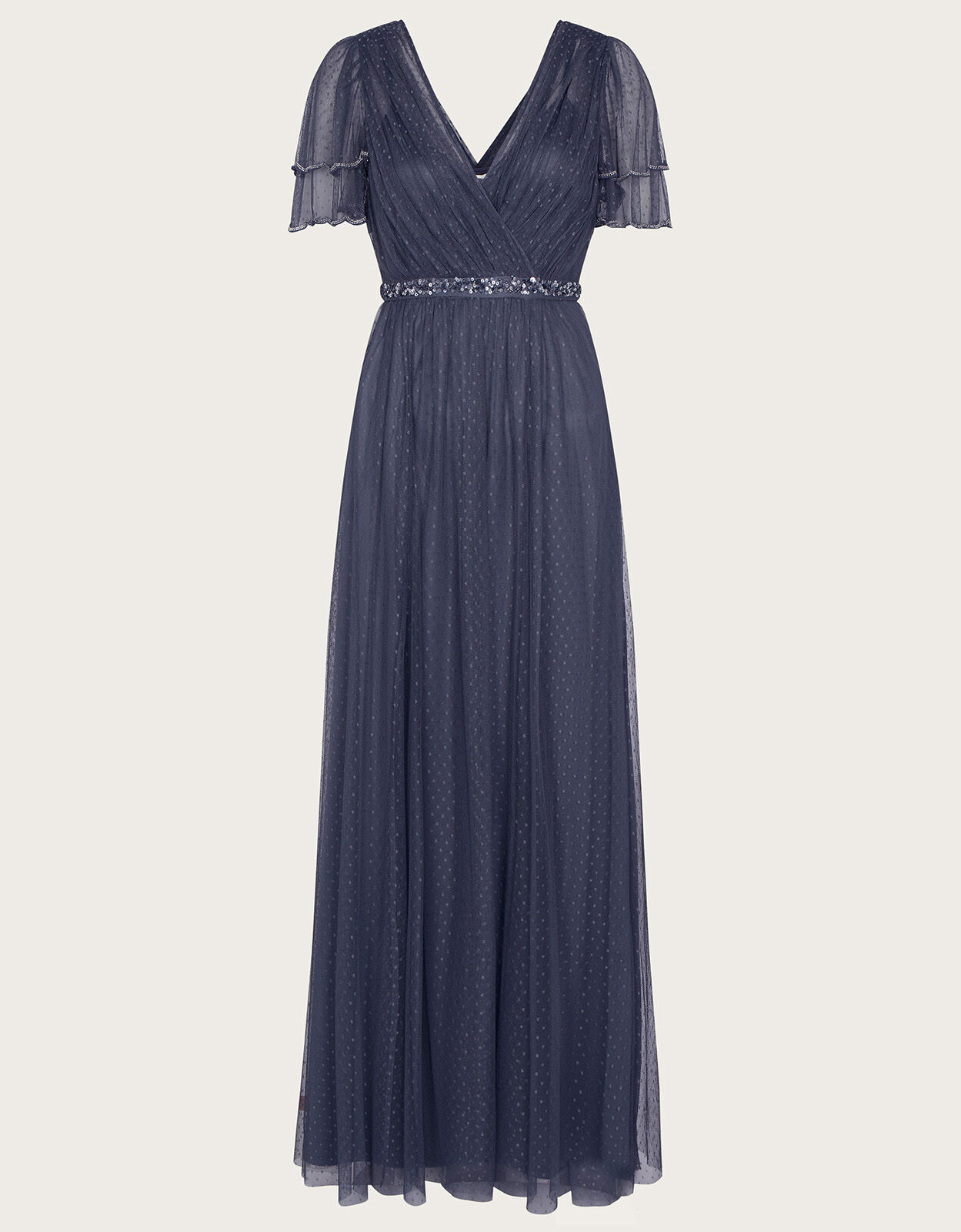 Isla Spot Mesh Maxi Dress Blue Evening Dresses Monsoon UK