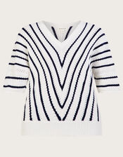 Chevron Textured Stripe Jumper in Sustainable Cotton, Blue (NAVY), large