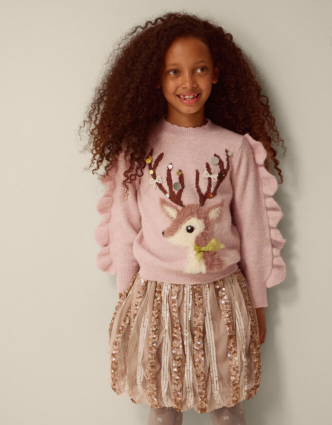 Dahlia Christmas Reindeer Knit Jumper, Pink (PINK), large