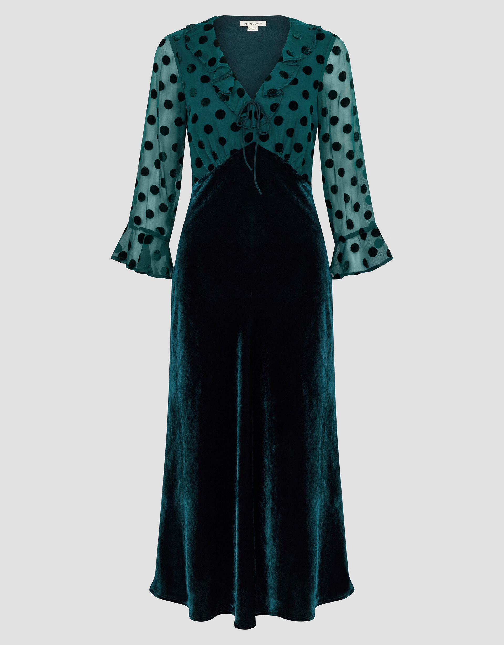 Dora Polka Dot Velvet Midi Dress Teal