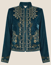 Embroidered Velvet Jacket, Teal (TEAL), large
