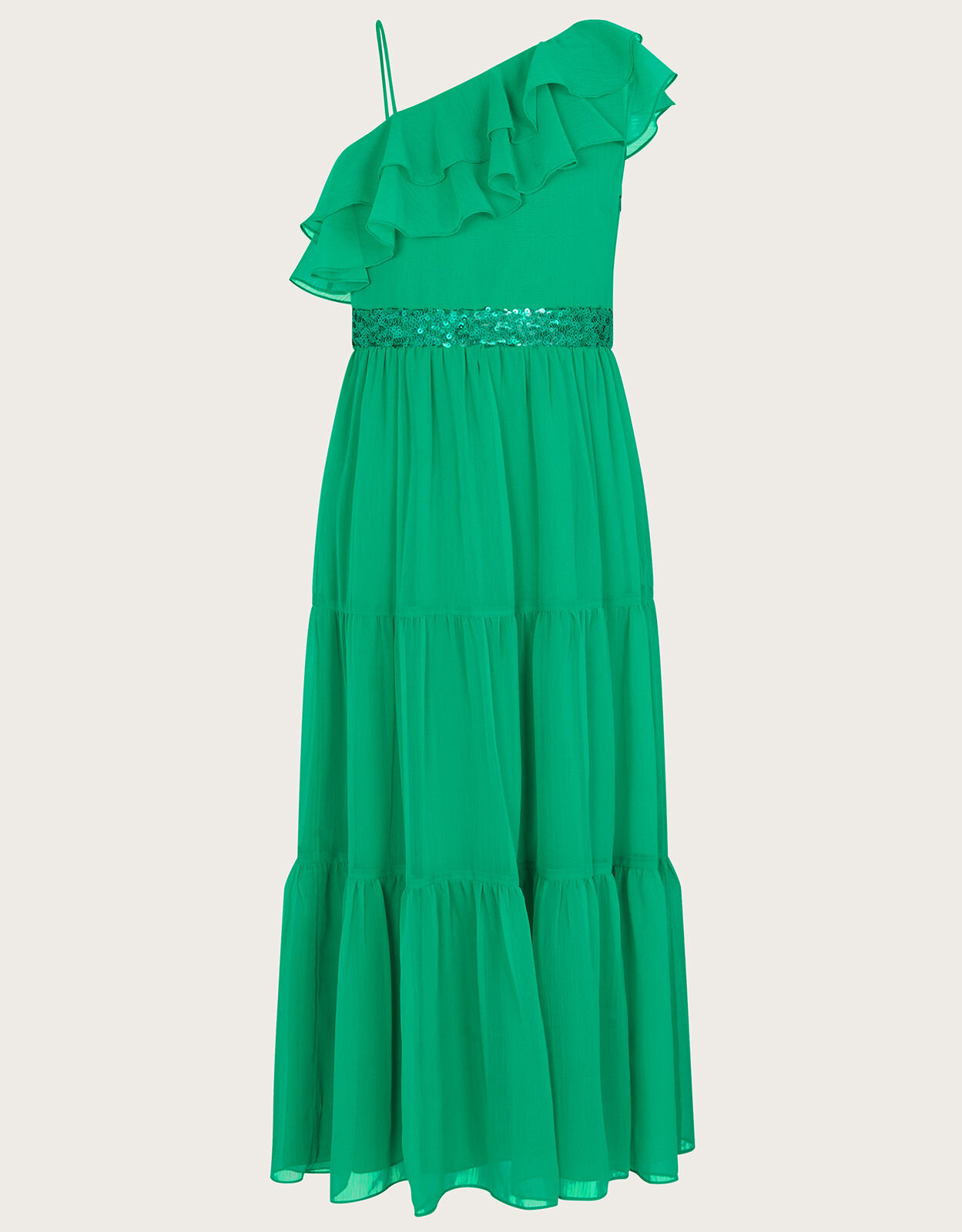 Ruby Ruffle One Shoulder Prom Dress Green