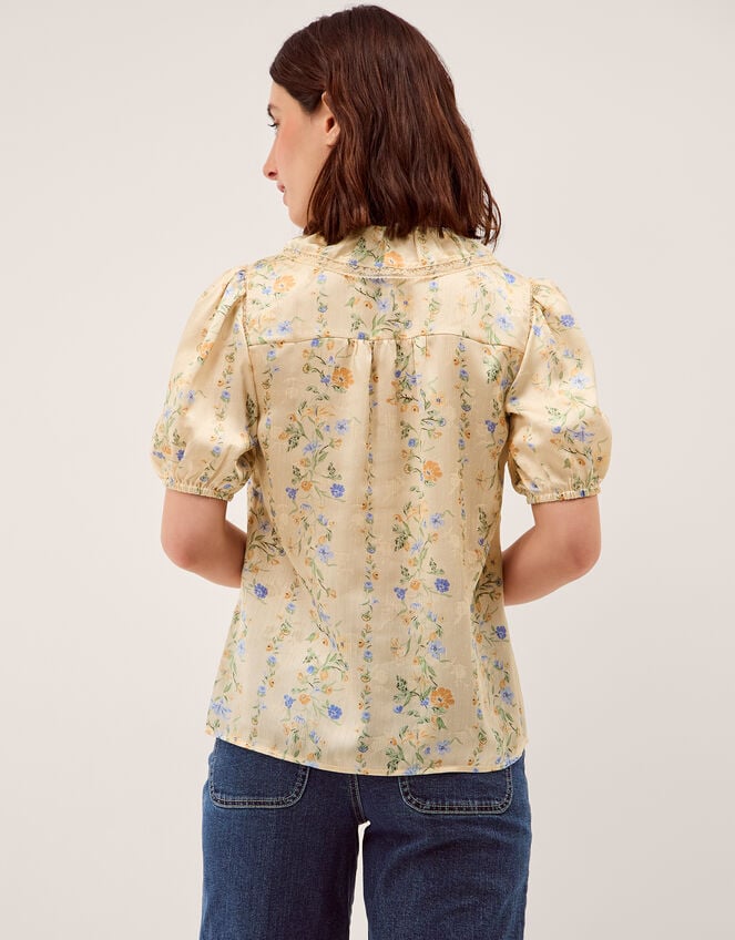 Naomi Puff Sleeve Floral Lace Blouse, Yellow (LEMON), large