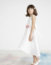 Cynthia Corsage Belt Dress, Ivory (IVORY), large