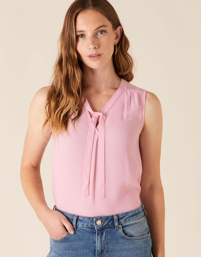 Tie Front Sleeveless Top with LENZING™ ECOVERO™, Pink (BLUSH), large