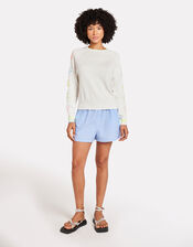 Wispr Floral Embroidery Crew Neck Jumper, White (WHITE), large