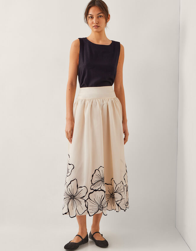 Bridget Embroidered Midi Skirt, Ivory (IVORY), large