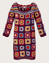 Hand Crochet Patchwork Dress, Multi (MULTI), large